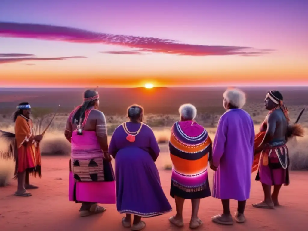 Amanecer sagrado en el Outback australiano Rituales aborígenes australianos en la naturaleza durante asombroso amanecer