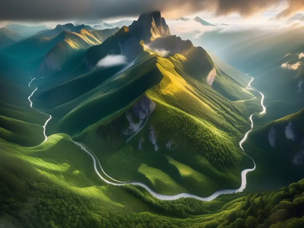 Impresionante vista aérea de montañas verdes Imagen montañas con senderismo y mapas topográficos