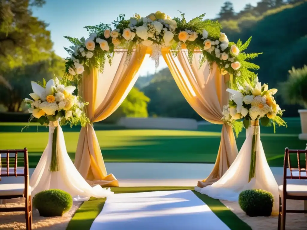 Boda al aire libre en jardín elegante Ceremonia de boda al aire libre: Tradiciones mágicas en entorno encantador