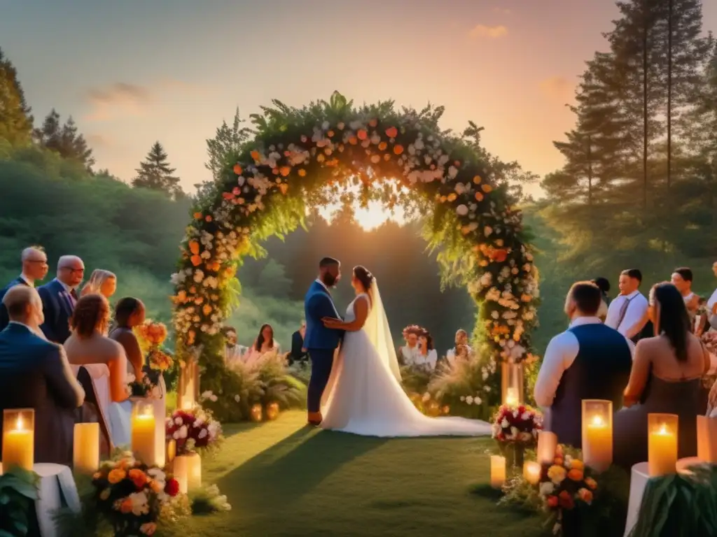 Boda mágica en el bosque con 8k de detalle Ceremonia de boda al aire libre: Tradiciones mágicas en un hermoso entorno forestal