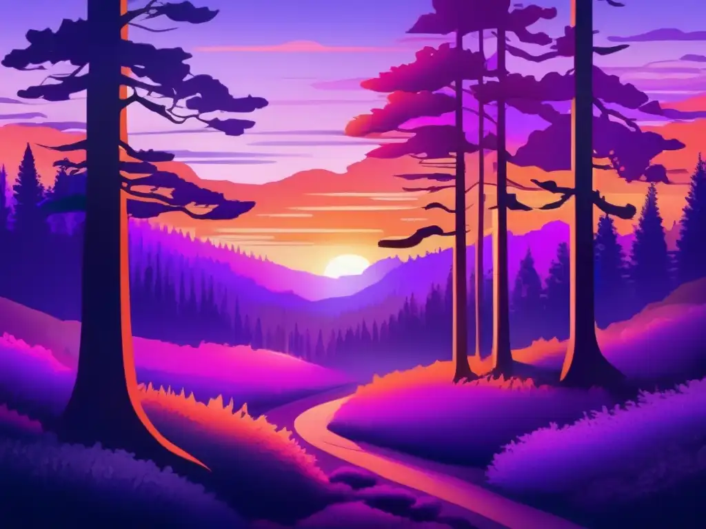 Bosque encantado al atardecer Claridad y misterio en un bosque encantador - Beneficios emocionales de los entornos naturales