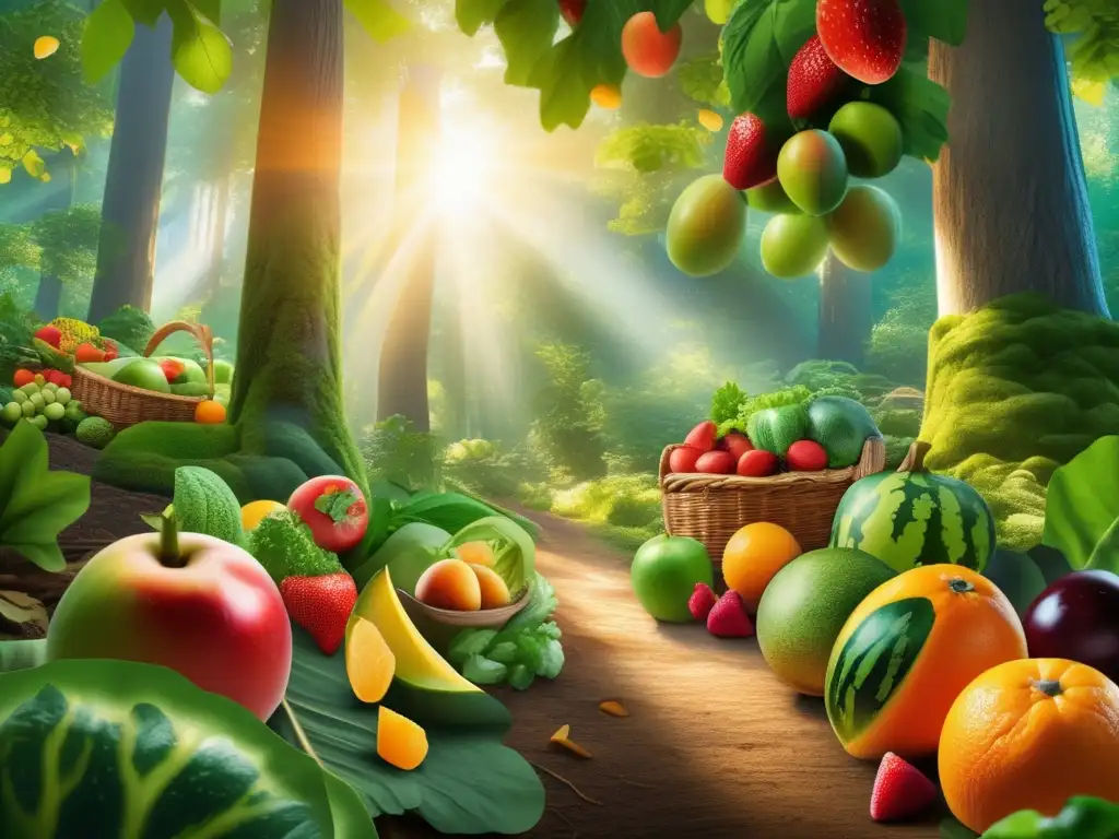 Bosque vibrante con frutas y vegetales Trucos para conservar frutas y verduras frescas en la naturaleza
