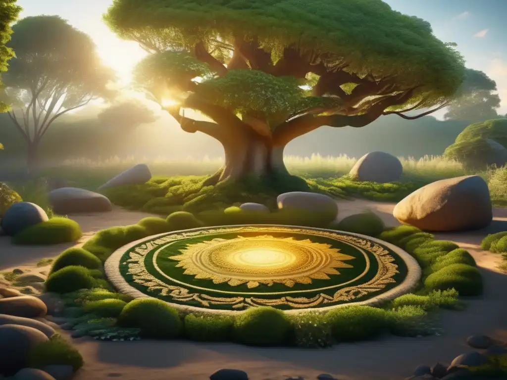 Campamento espiritual en el bosque Beneficios del campismo espiritual en la naturaleza: Una imagen impactante en 8k muestra un claro bosque bañado por la luz dorada del sol