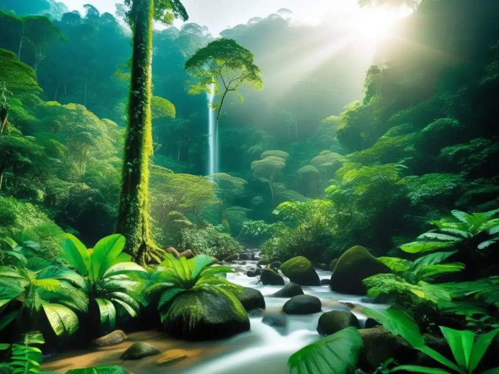 Secretos supervivencia indígenas Borneo: exuberante selva tropical con río serpenteante y árboles ancestrales