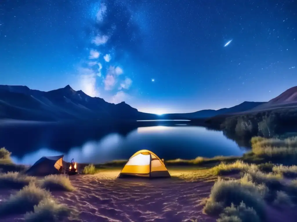 Noche estrellada en un tranquilo campamento Zonas de acampada para observación astronómica bajo un cielo estrellado, sereno y cautivador