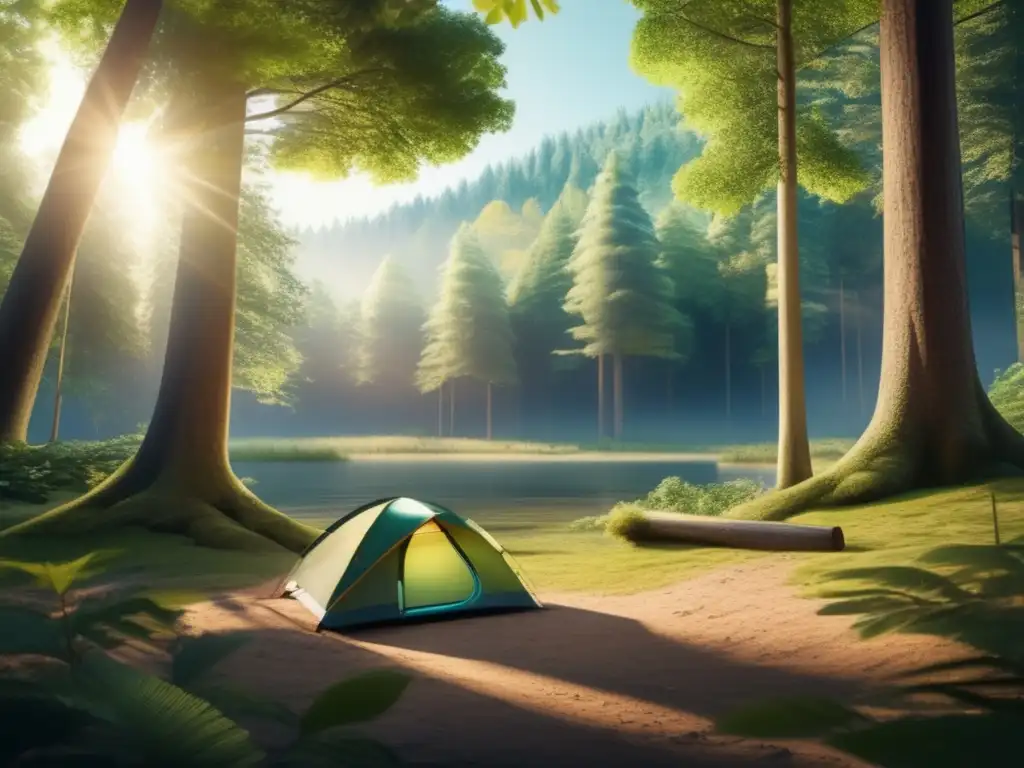 Campamento sereno en bosque exuberante Campamento sereno y oculto en bosque exuberante
