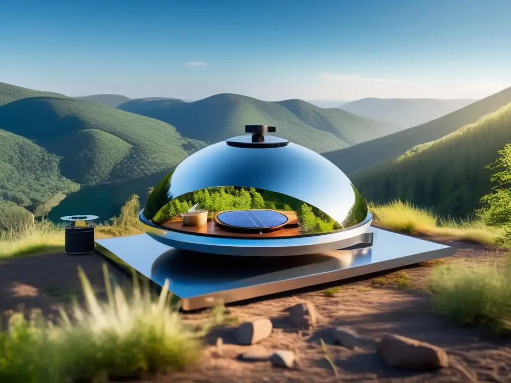 Campamento ecofriendly con cocina solar Cocina solar sostenible para camping en un entorno natural exuberante