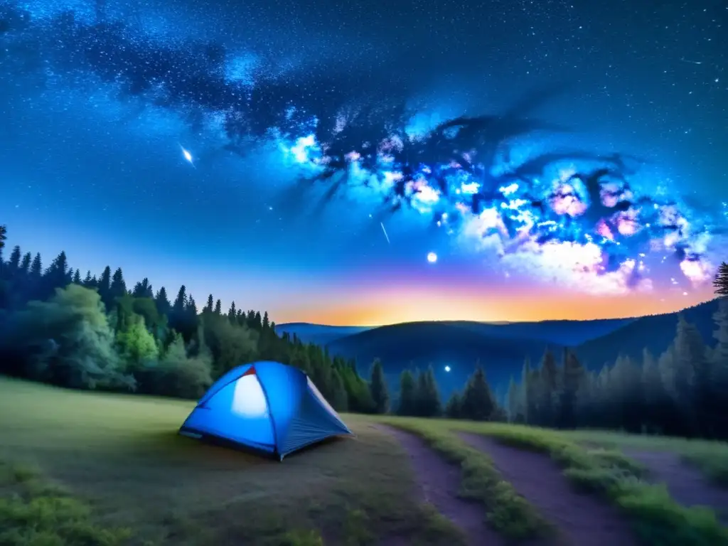 Camping bajo las estrellas: La belleza de la Vía Láctea Fotografía de la Vía Láctea en camping bajo un cielo estrellado