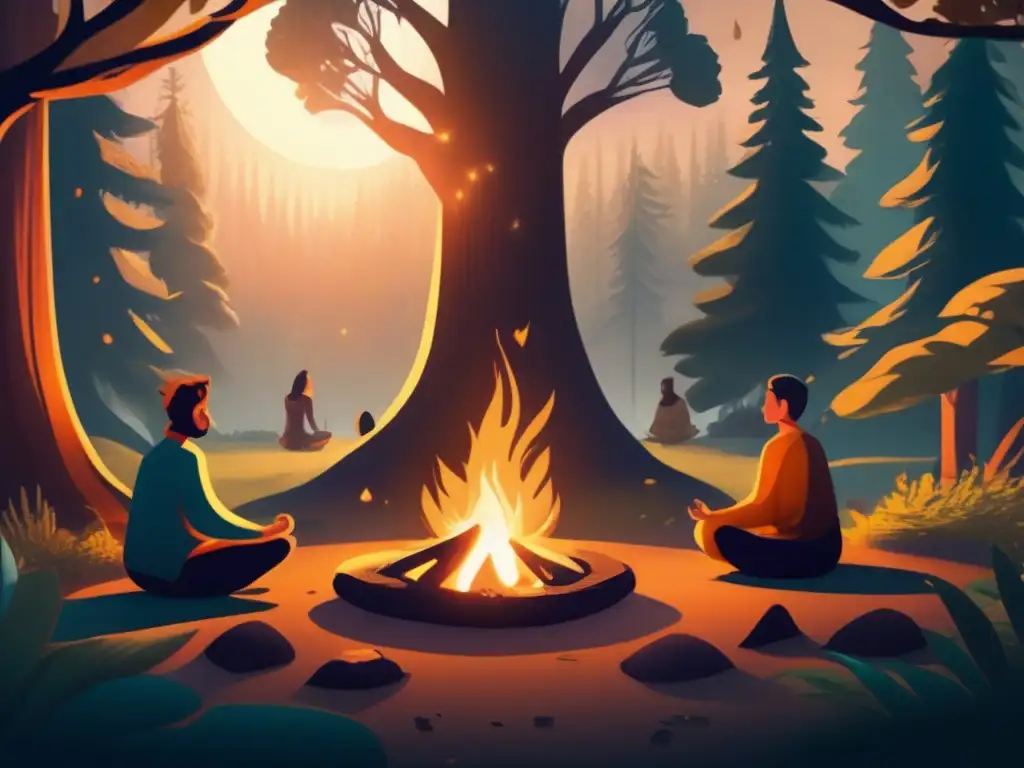 Bosque sereno con meditación y montaña majestuosa Senderismo místico, antiguos conectaban naturaleza