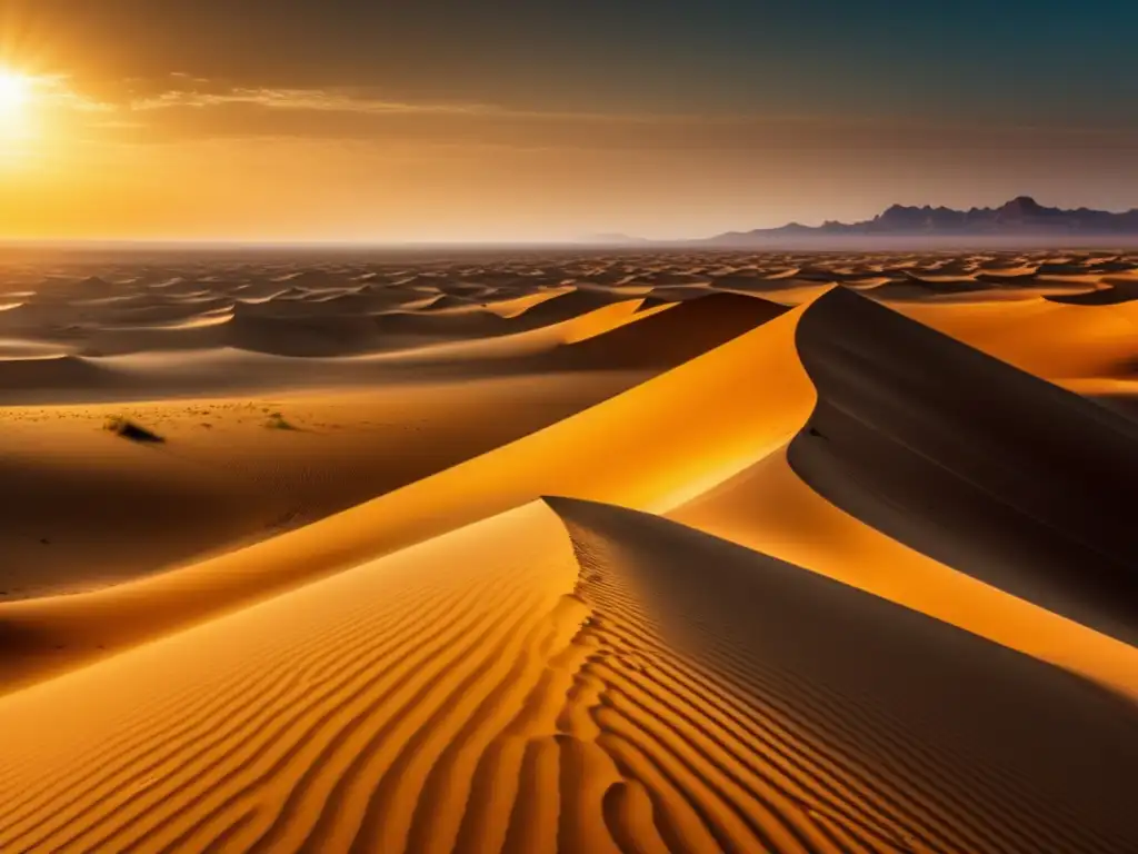 Impresionante paisaje del desierto Paisaje desértico con dunas de arena dorada y figura solitaria - Orientación en zonas desérticas