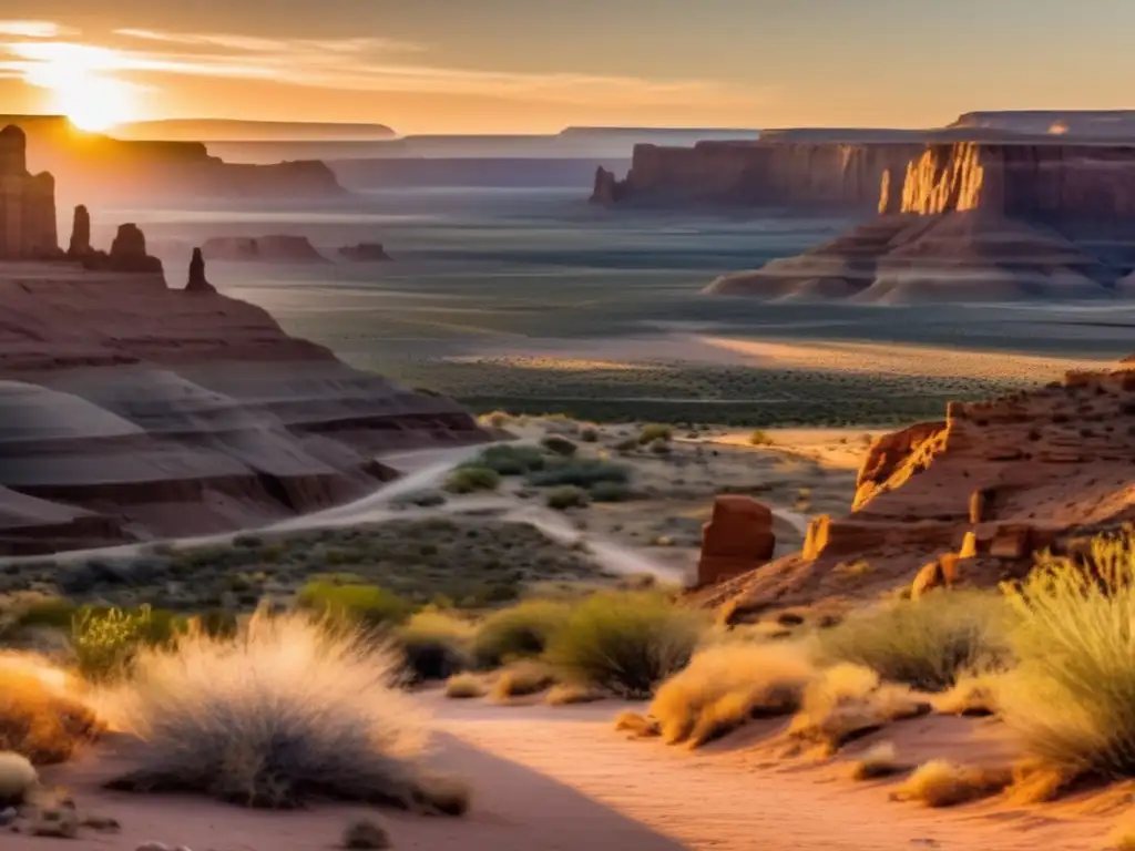 Paisaje sagrado: Ruinas Pueblo y desierto Senderismo en lugares sagrados indios Pueblo: una imagen 8K detallada de un paisaje desierto sereno con toques modernos