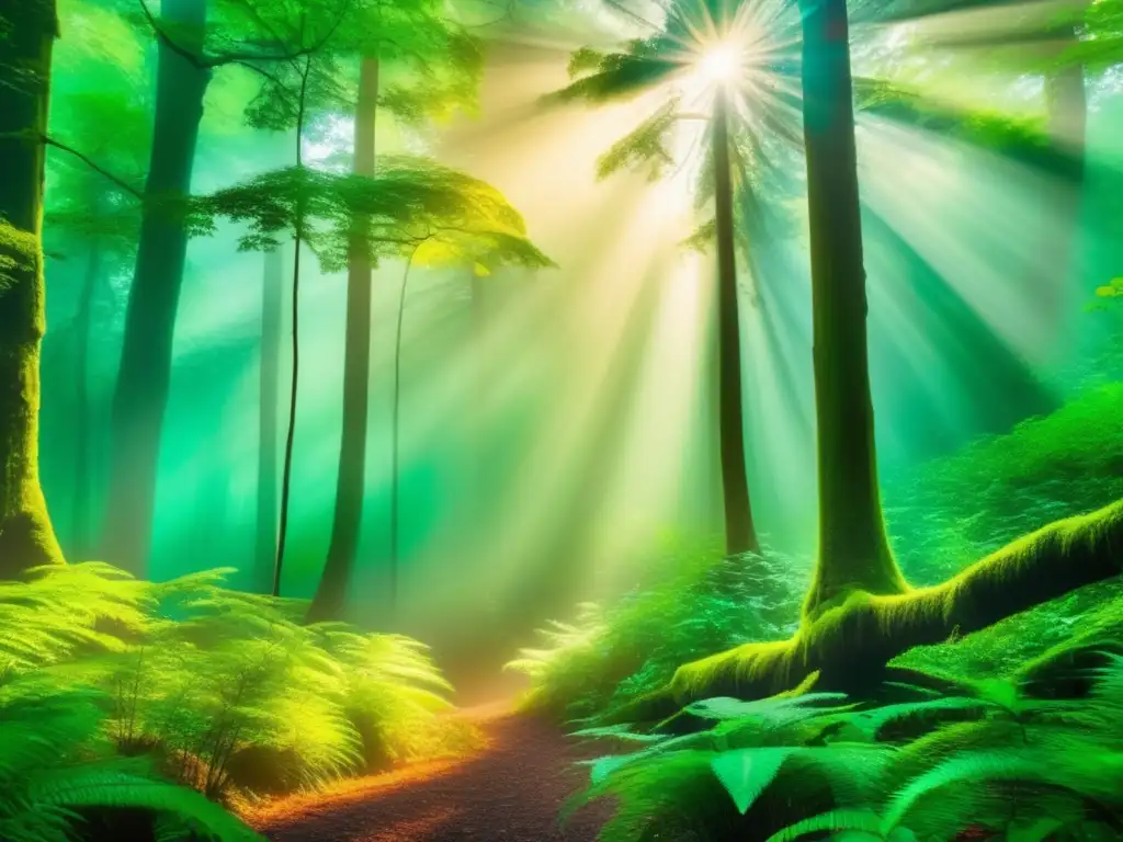 Bosque místico y vibrante cautiva Beneficios emocionales de los entornos naturales: Un bosque místico y vibrante, lleno de magia y encanto