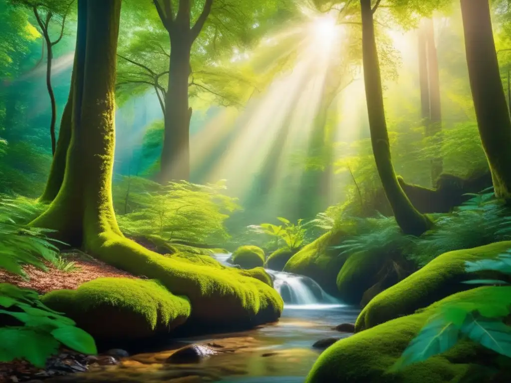 Bosque exuberante y vibrante: naturaleza en su esplendor Campismo sostenible: Beneficios y consejos