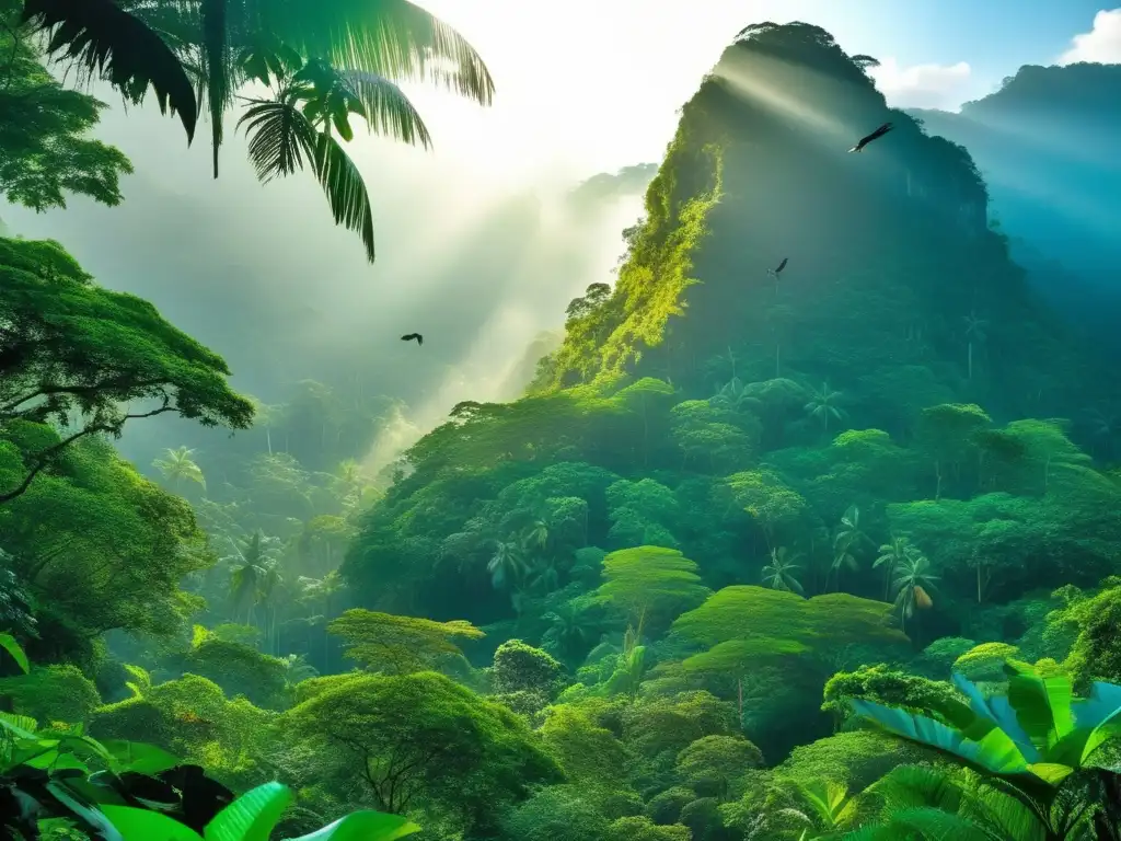 Mágica selva tropical: belleza natural y conservación Impresionante imagen de un frondoso bosque tropical, reflejo de turismo sostenible: daño ambiental, futuro