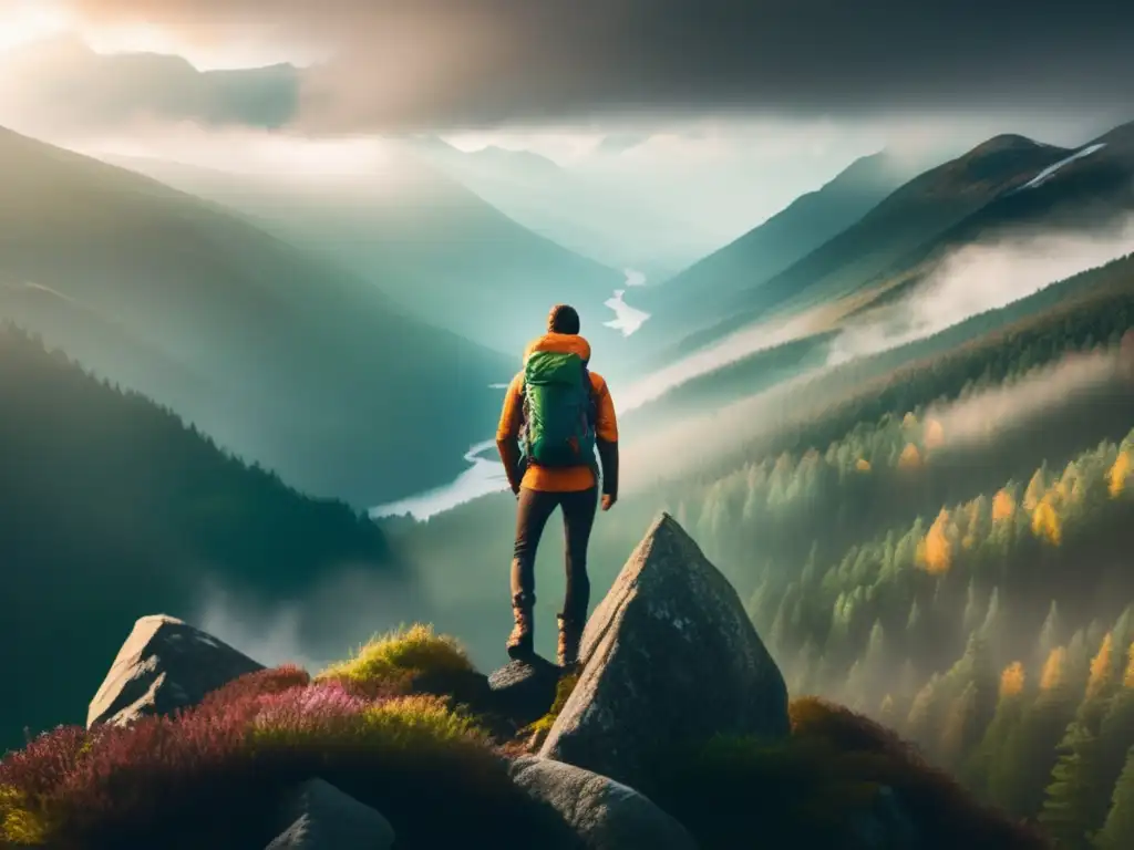 Hiker en montaña con indumentaria senderismo - Tendencias indumentaria senderismo