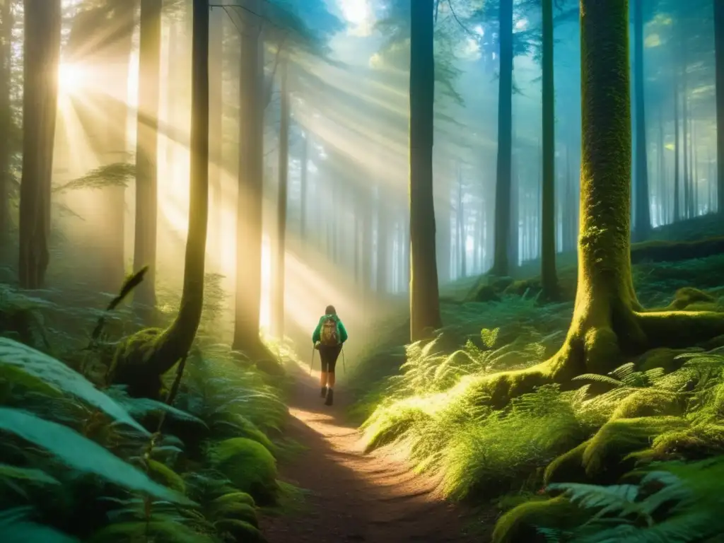 Senderismo solitario en un bosque místico Senderismo terapéutico: soledad combatida