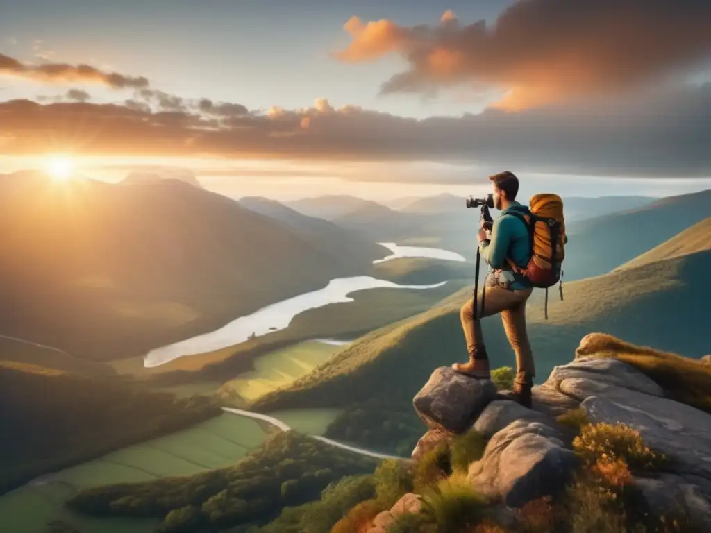 Aventura con sextante: Hiker midiendo altitud en paisaje impresionante