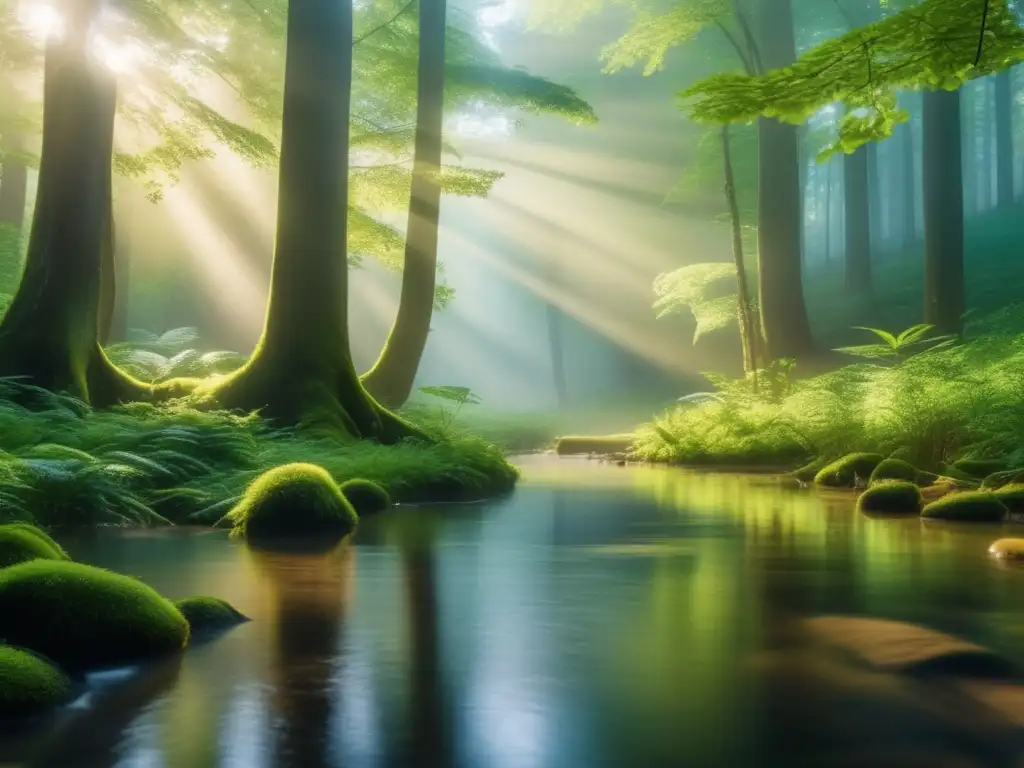 Fotografía de naturaleza con reflejos creativos en un bosque sereno y misterioso
