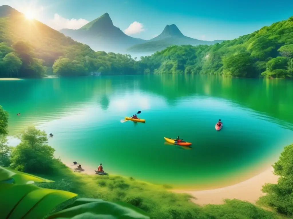 Campamento junto a un lago sereno y verde Imagen: Técnicas de flotación y natación en camping cerca de un lago sereno rodeado de vegetación exuberante