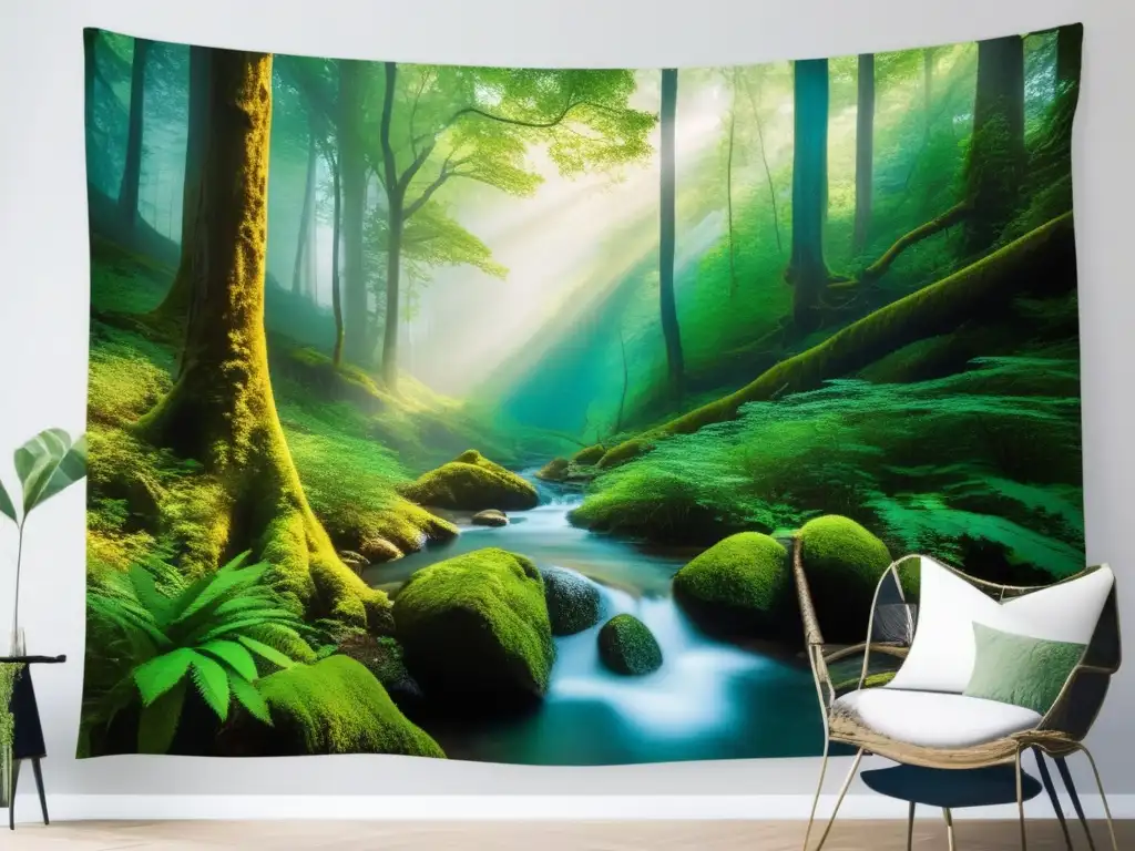 Bosque encantado: árboles majestuosos y arroyo cristalino Bosque exuberante y misterioso, protegido por leyes de áreas de acampada