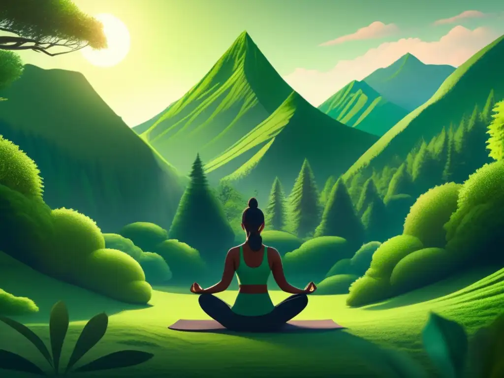 Bosque sereno con yoga en montañas Beneficios del yoga y meditación en la naturaleza: Serenidad y armonía en bosque montañoso
