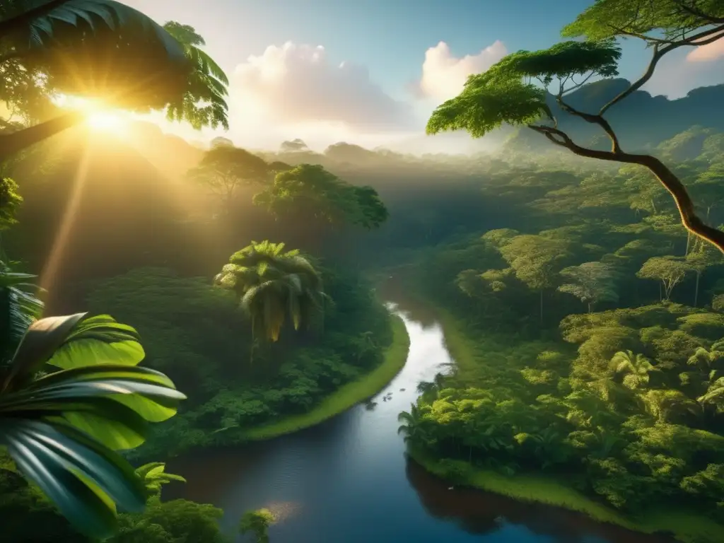 Majestuosa selva tropical bañada por el sol Paisaje tropical de selva con técnicas navegación indígenas sin brújula