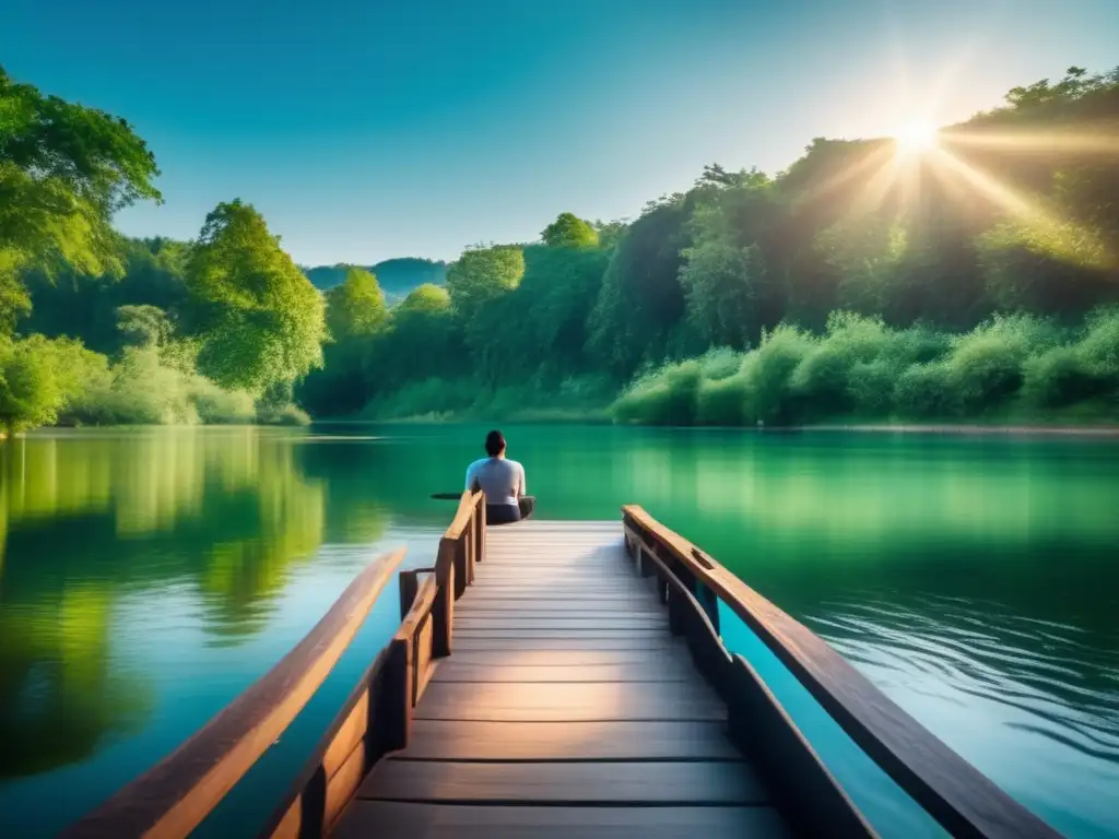 Río de ensueño rodeado de naturaleza y meditación Descubriendo el encanto del Río de los Sueños - Imagen 8k de un río sereno rodeado de vegetación exuberante y árboles imponentes