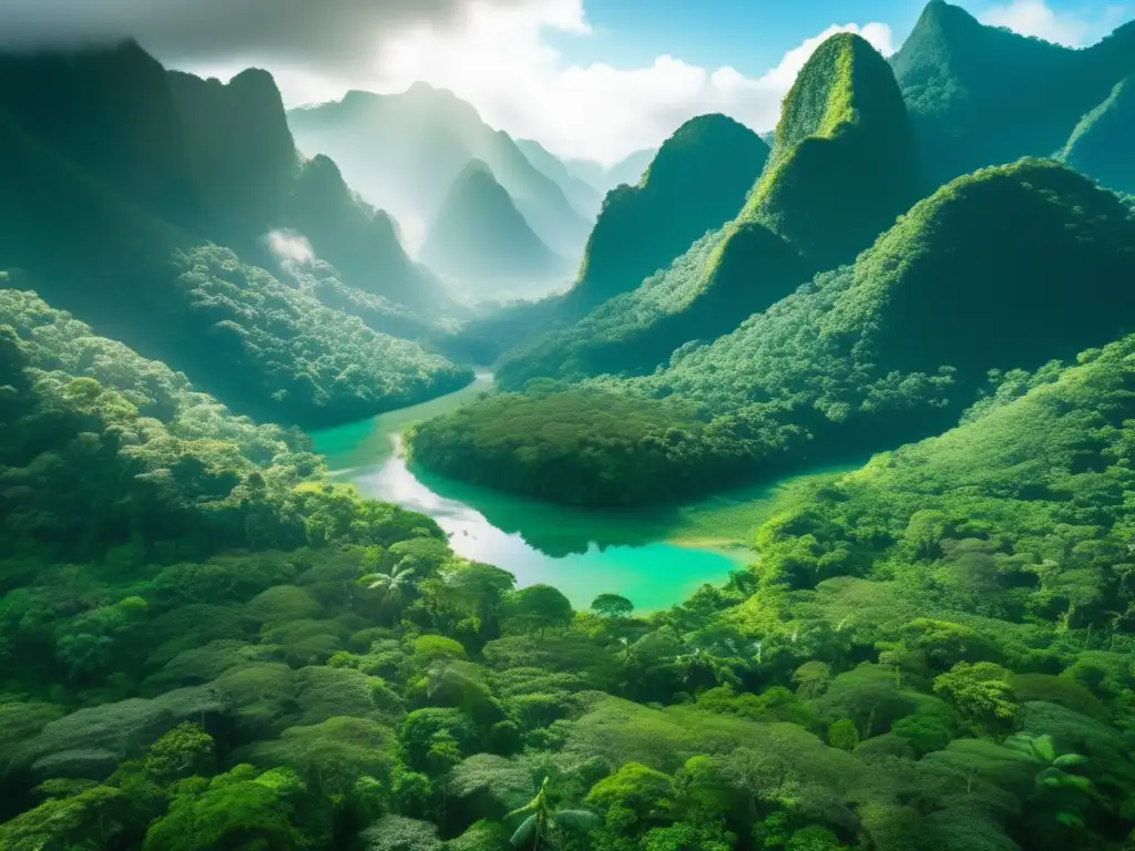 Paisaje 8k: selva exuberante y montañas neblinosas