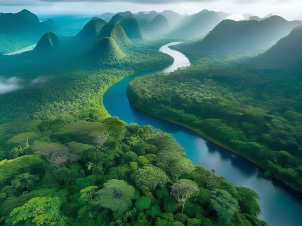 Exuberante biodiversidad en selva tropical Técnicas indígenas, selva tropical: imagen 8k detallada captura la esencia de la biodiversidad, plantas medicinales y el río