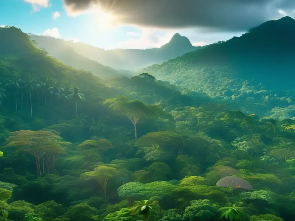 Vista aérea de selva tropical exuberante Vista aérea de una selva tropical, reflejando la importancia del turismo sostenible y la preservación del medio ambiente