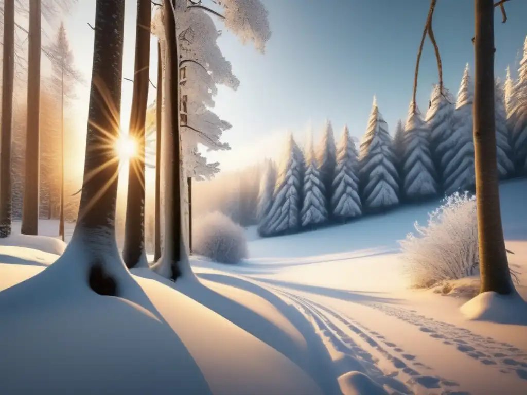 Paisaje invernal sereno con árboles nevados Rituales de invierno en la naturaleza: quietud y serenidad