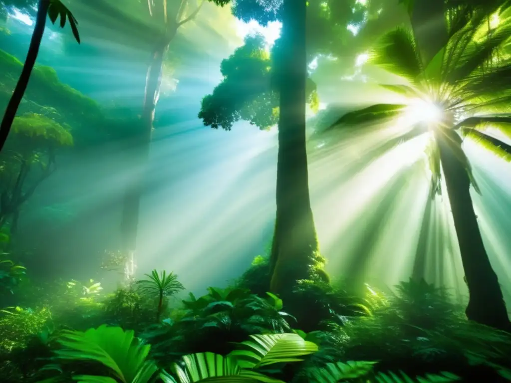 Impresionante Selva Lacandona en México Selva Lacandona en México: mágica y misteriosa naturaleza, árboles altos, luz filtrada, flora y fauna única, acampada