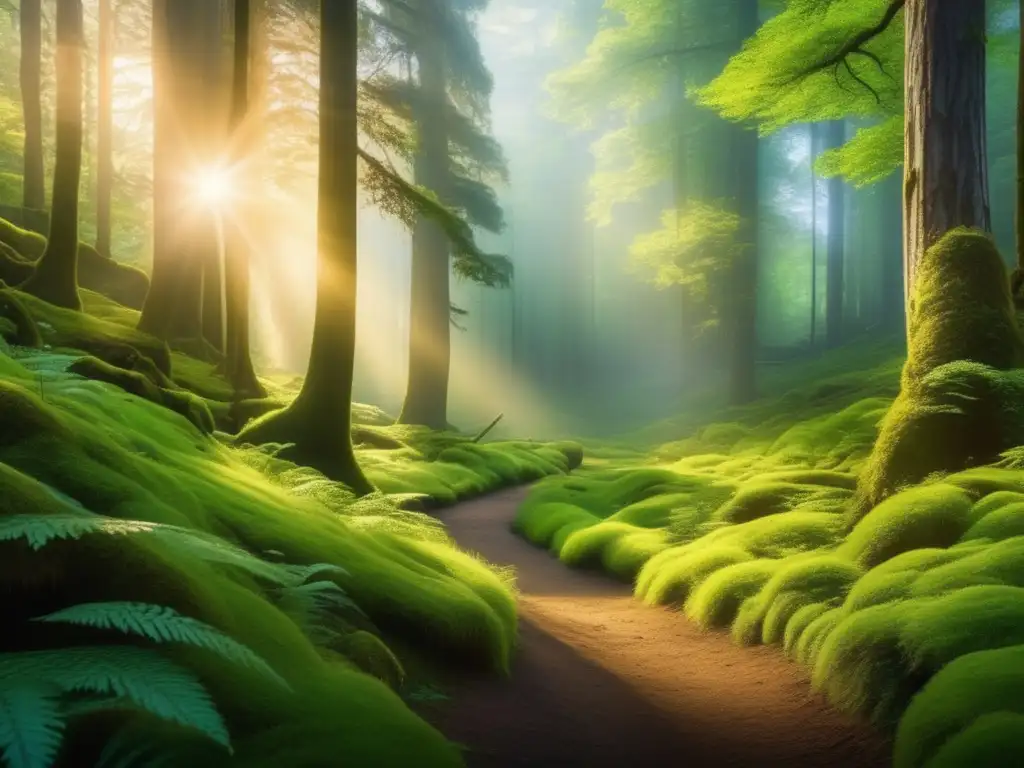 Encantador bosque verde con sendero sinuoso Maravillosa imagen: Beneficios de la conexión con la naturaleza