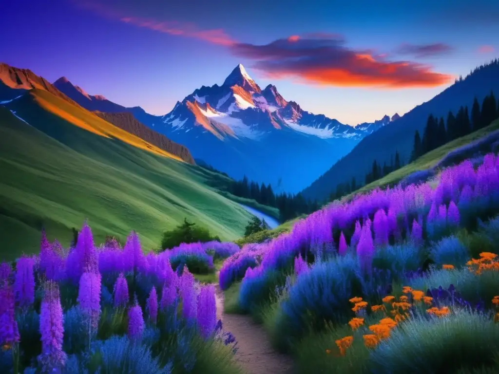 Paisaje de montañas al atardecer Paisaje montañoso al atardecer: senderismo como terapia contra la soledad