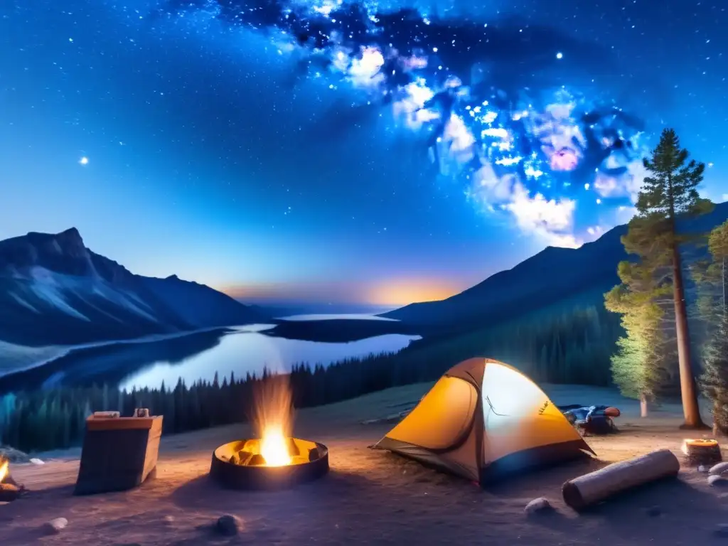 Noche estrellada, campamento bajo la Vía Láctea Vía Láctea en camping: fotografía celestial con estrellas, campamento y telescopio