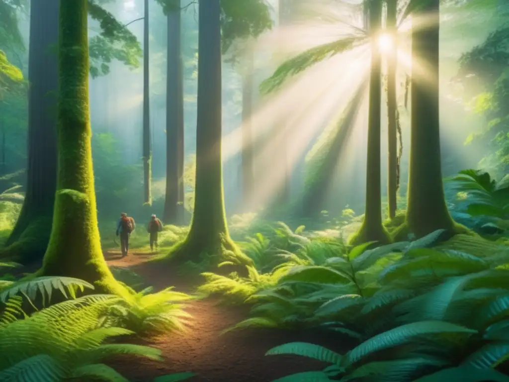 Bosque místico al amanecer, exploración y conservación Importancia educación ambiental áreas acampada: bosque místico al amanecer con diversidad de especies