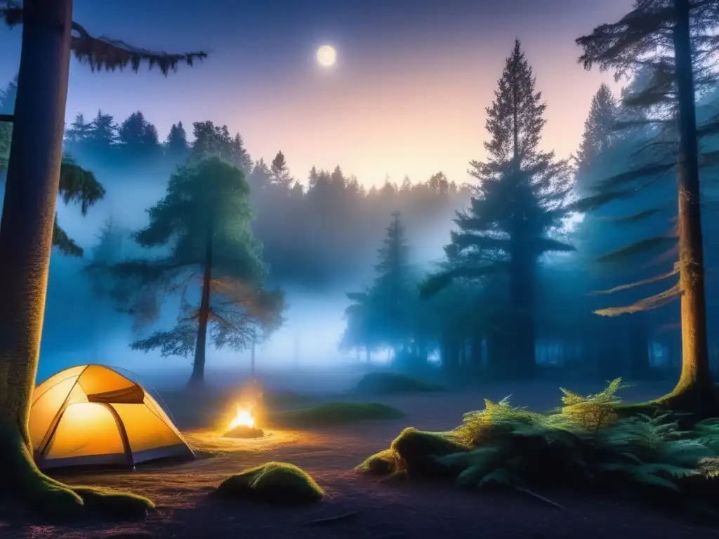 Bosque místico iluminado por la luna Senderismo místico, antiguos conectaban naturaleza