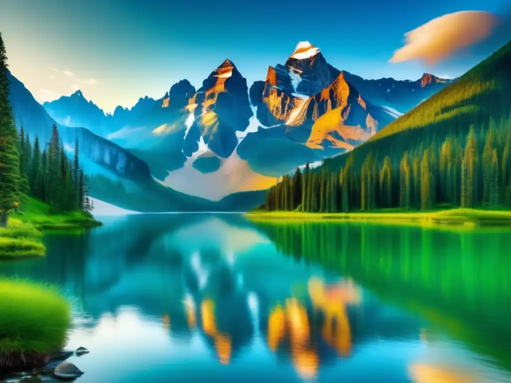 Acampada en la serenidad natural Beneficios del campismo espiritual en la naturaleza: majestuoso paisaje montañoso con lago y campamento en armonía