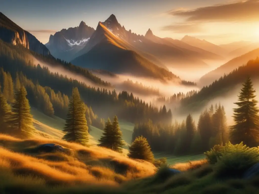 Maravilloso amanecer en las montañas Senderismo ético: dejar sin rastro en serena montaña al amanecer