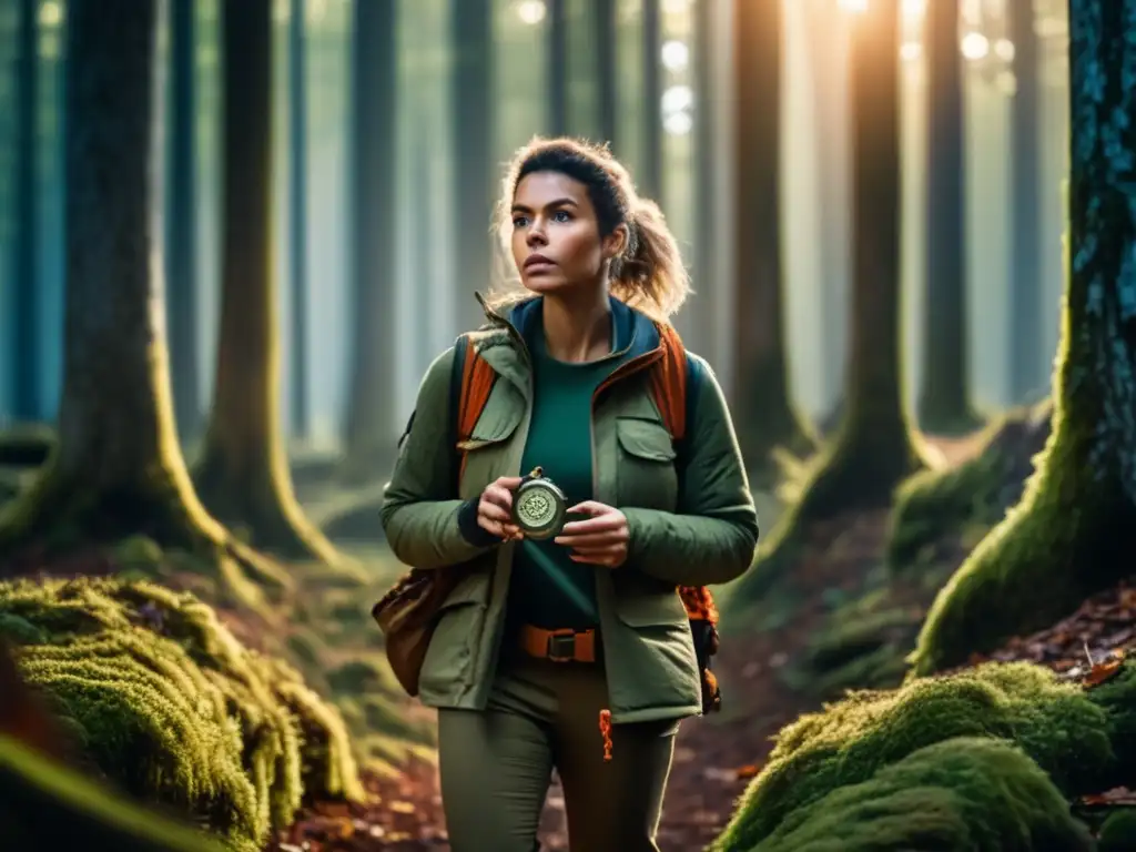 Bosque misterioso: mujer empoderada en la naturaleza Mujer empoderada en bosque, técnicas de supervivencia en la naturaleza para mujeres