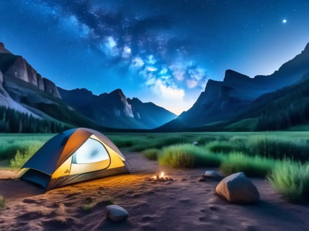 Noche estrellada en acogedor campamento Zona de acampada astronómica bajo un cielo estrellado de 8k, con la Vía Láctea y astrónomos