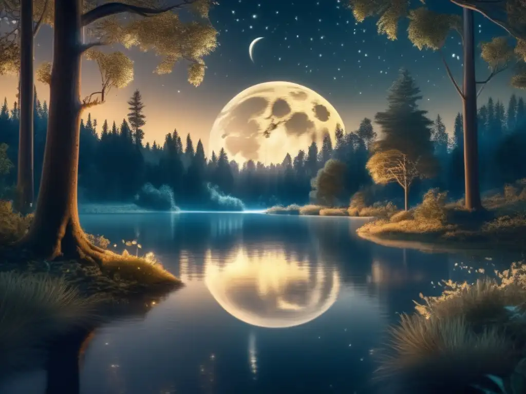 Captura de belleza nocturna naturaleza: Bosque sereno bañado por la luz de la luna