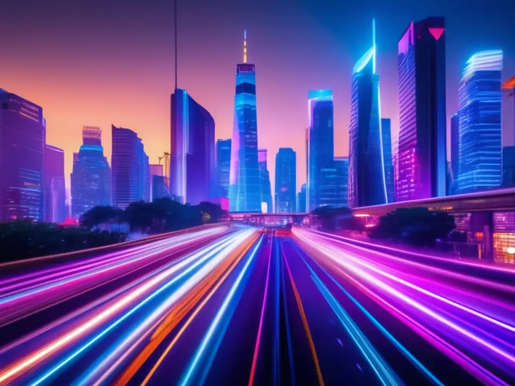 Fotografía nocturna avanzada: Ciudad en 8k con luces neón vibrantes, energía dinámica y un toque de misterio