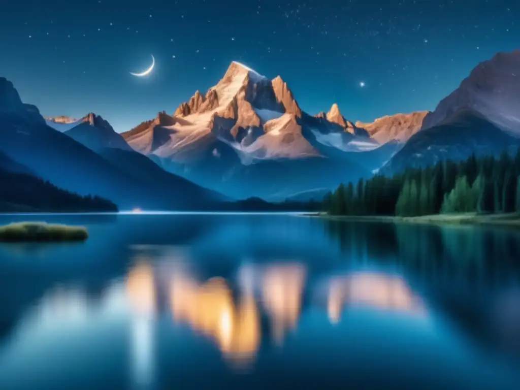 Paisaje nocturno mágico con montañas y estrellas Fotografía nocturna paisajes naturaleza: Impresionante imagen 8k captura belleza nocturna con montañas, lago y estrellas