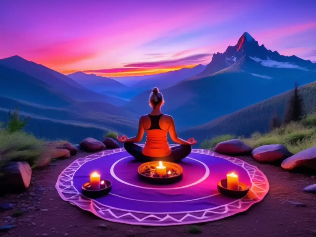 Paisaje montañoso al atardecer Meditación al atardecer en la montaña: paz, naturaleza y senderismo