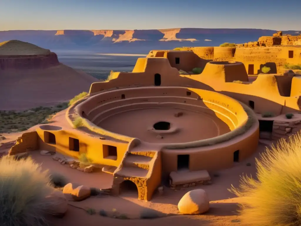Santuario sagrado de los Pueblo Indianos Senderismo en lugares sagrados indios Pueblo, imagen de un sitio sagrado sereno bañado por la luz dorada del atardecer