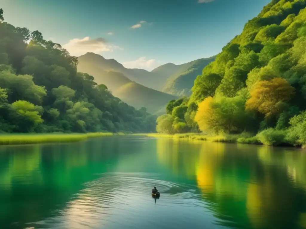 Río sereno y pesca tradicional en un bosque exuberante Técnicas nativas de pesca y caza en camping: río sereno, bosque exuberante, pescadores nativos, redes y anzuelos, conexión con la naturaleza