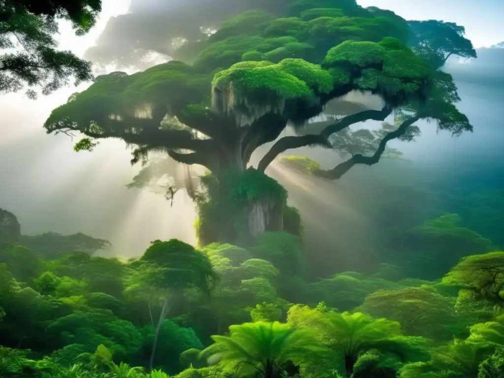 Selva Lacandona en México: paisaje mágico Acampada en la Selva Lacandona México: paisaje místico y verde, árboles antiguos y señal hacia sendero oculto