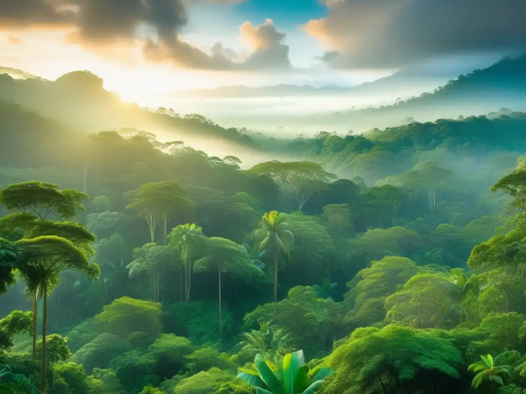 Deslumbrante selva tropical al amanecer Impresionante imagen de un exuberante bosque tropical al amanecer