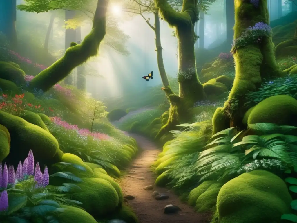 Sendero mágico entre árboles altos y colorido Senderismo y naturaleza: Un sendero oculto en el bosque, lleno de magia y misterio
